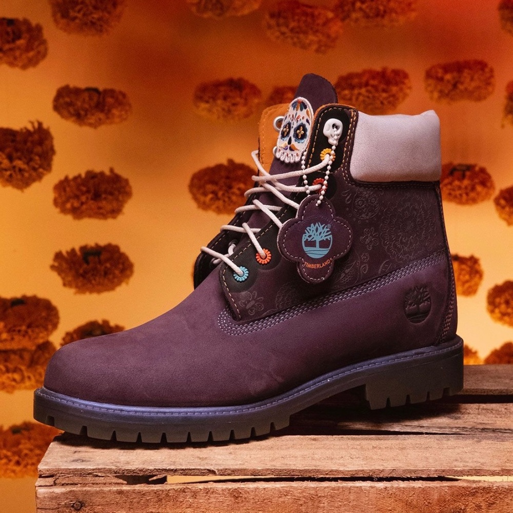 Timberland Dia De Muertos 6 Inch Waterproof Boot Purple Skull size 9.5 NEW